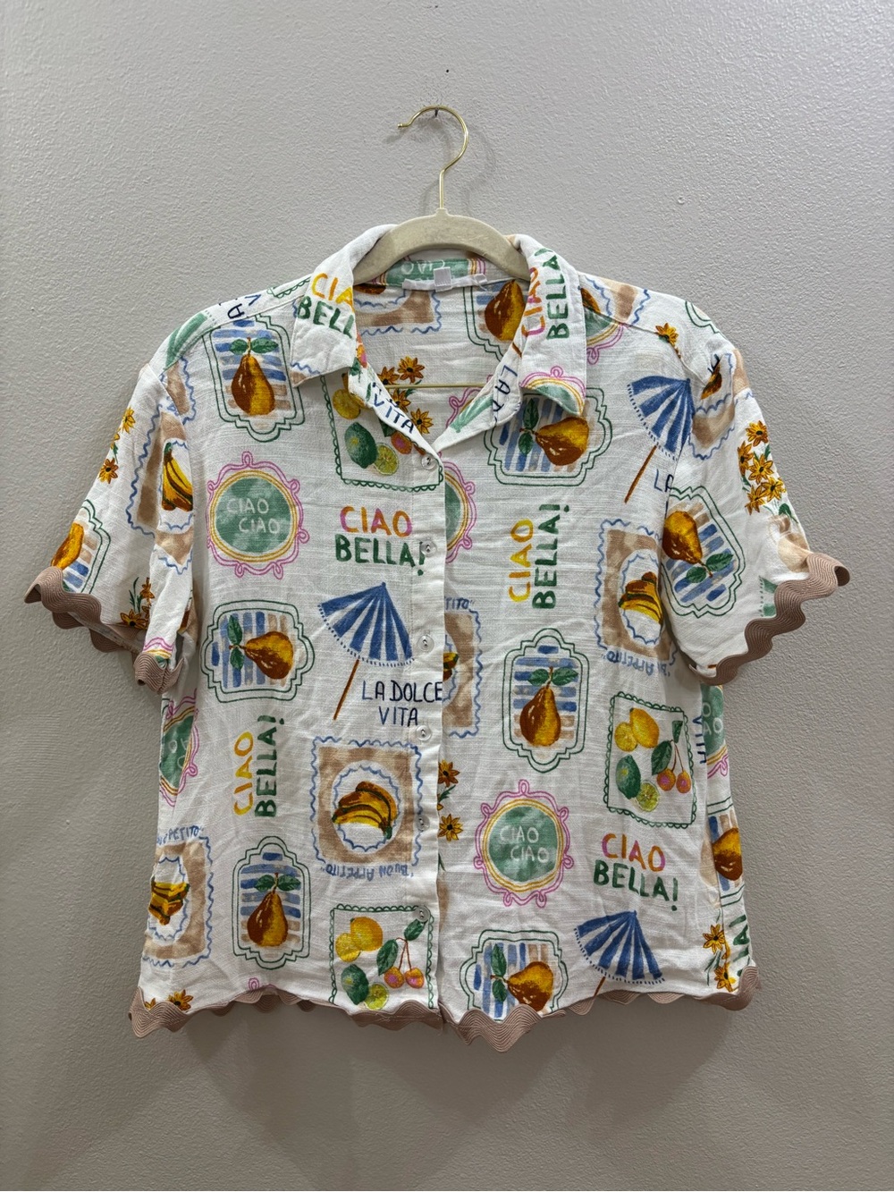 Jane & Delancy Short-Sleeve Button-Down Shirt - White Multi Ciao Bella Print